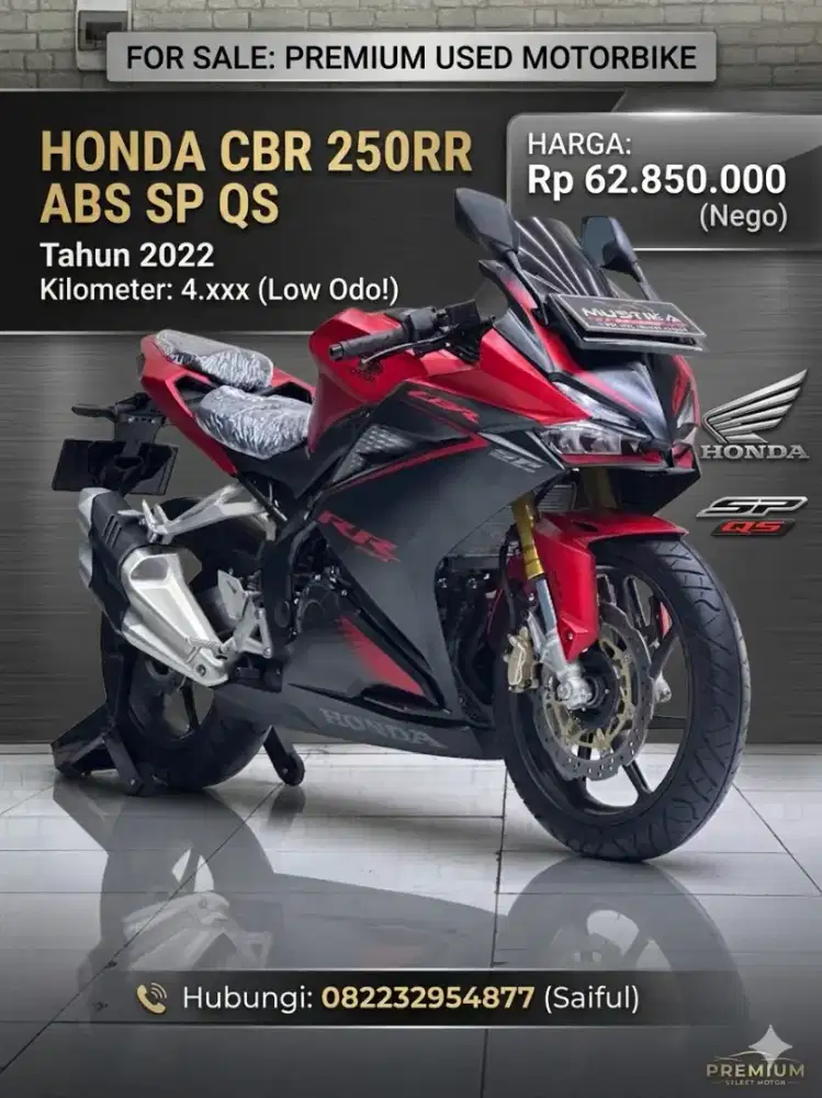 Odo 4rb Istimewa!!Honda CBR 250RR ABS Sp QS 2022 Plat Jatim--Mustika
