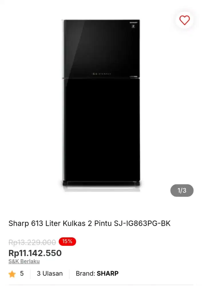 Sharp 613 Liter Kulkas 2 Pintu