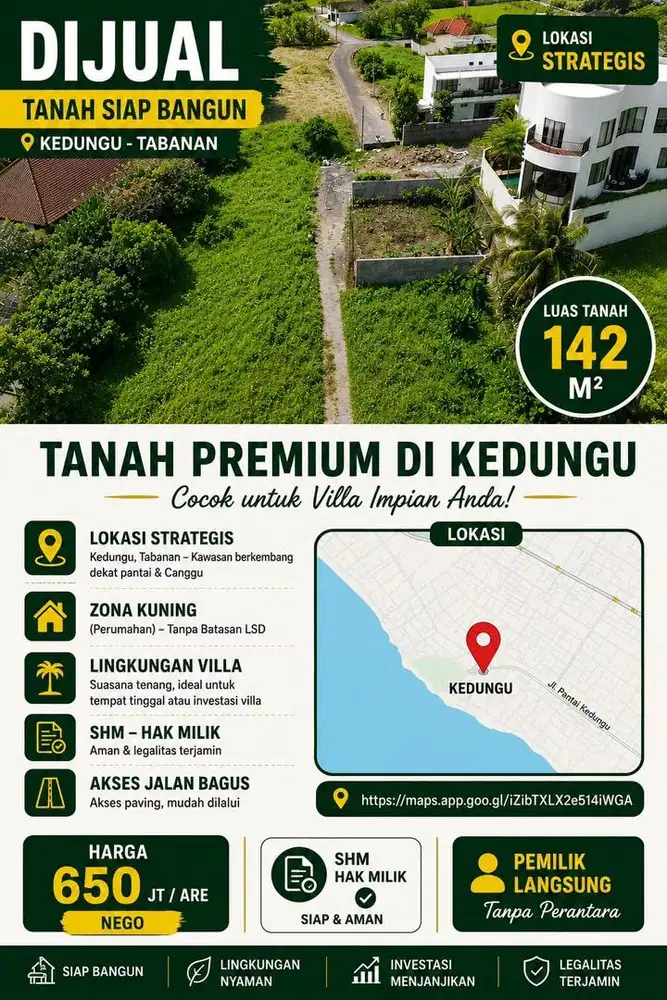 TANAH KECIL LANGKA DIJUAL - KEDUNGU, TABANAN, BALI