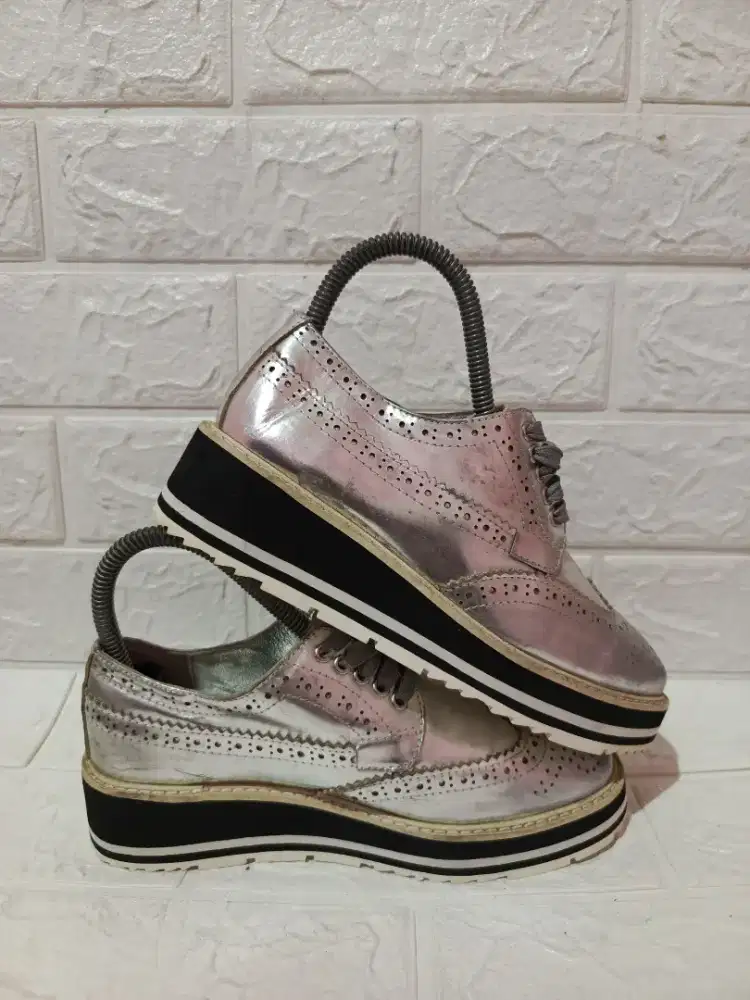 Prada Wingtip Brogue Oxford Silver