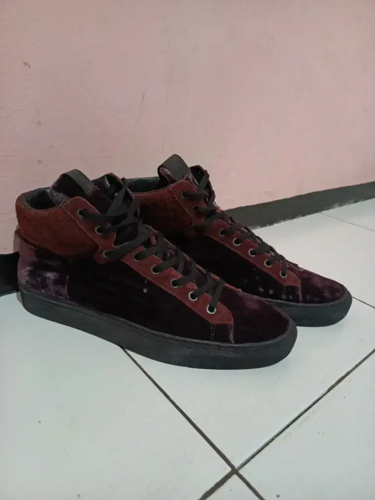 Allsaints Trainer High Mens Burgundy Velvet