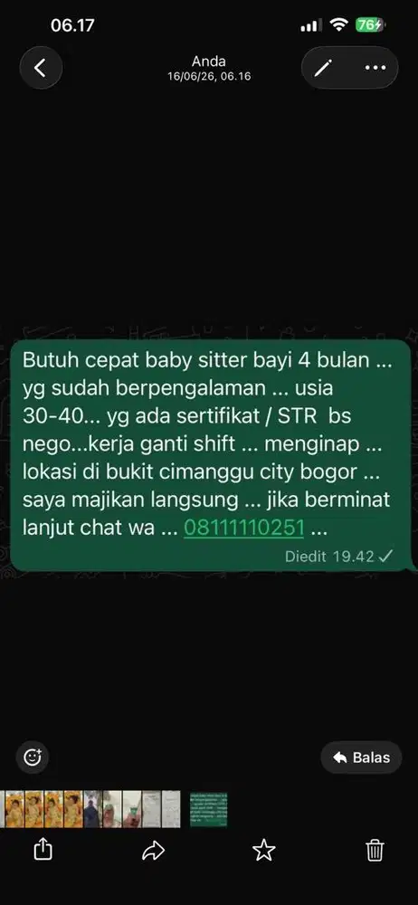 Butuh cepat baby sitter berpengalaman