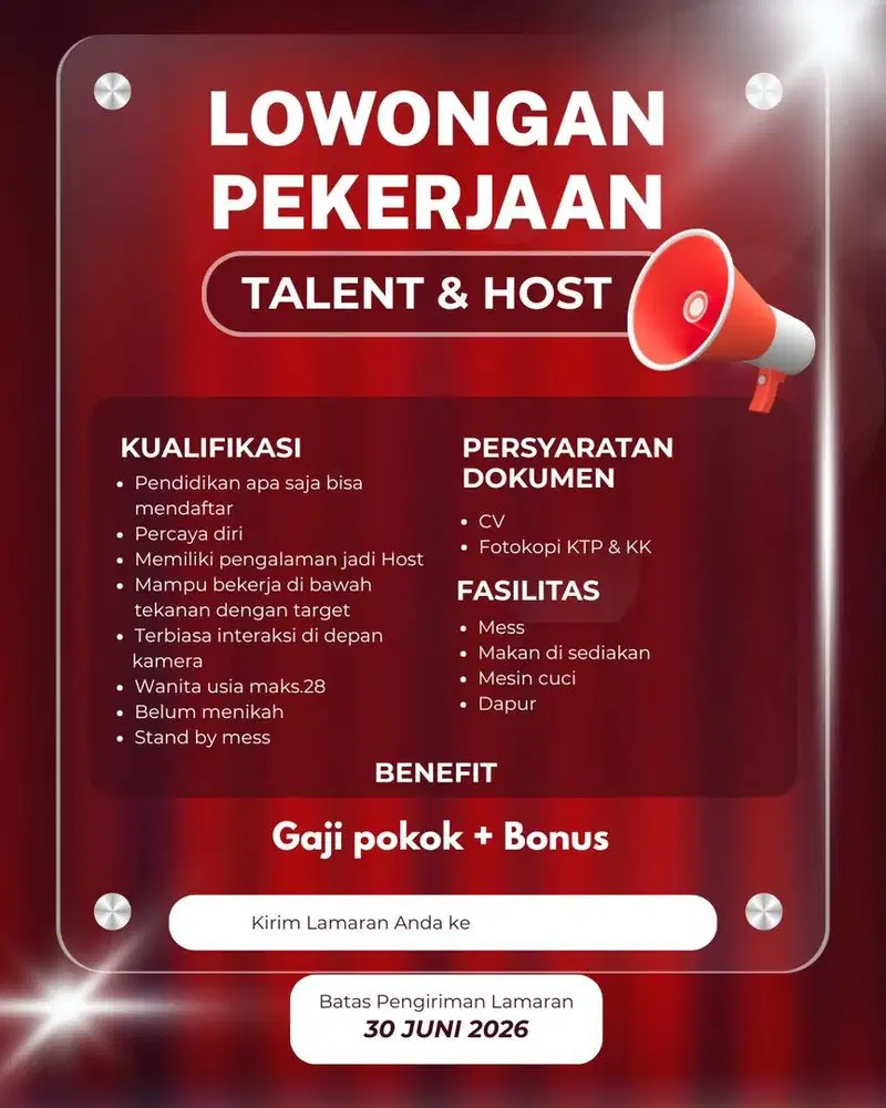 loker talent dan host brand