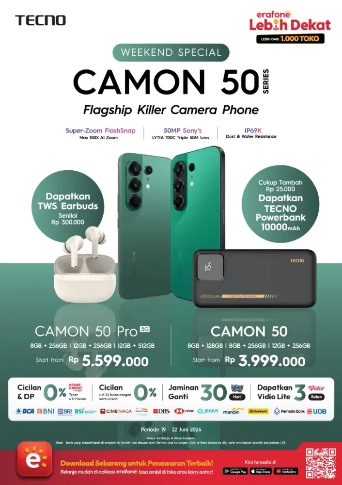 TECNO CAMON 50, DAPATKAN SPESIAL GIFT DAN TEBUS MURAH POWERBANK