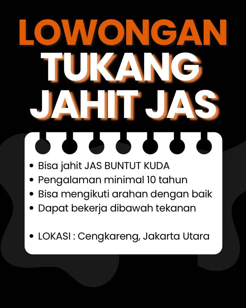 Lowongan Tukang Jahit Jas