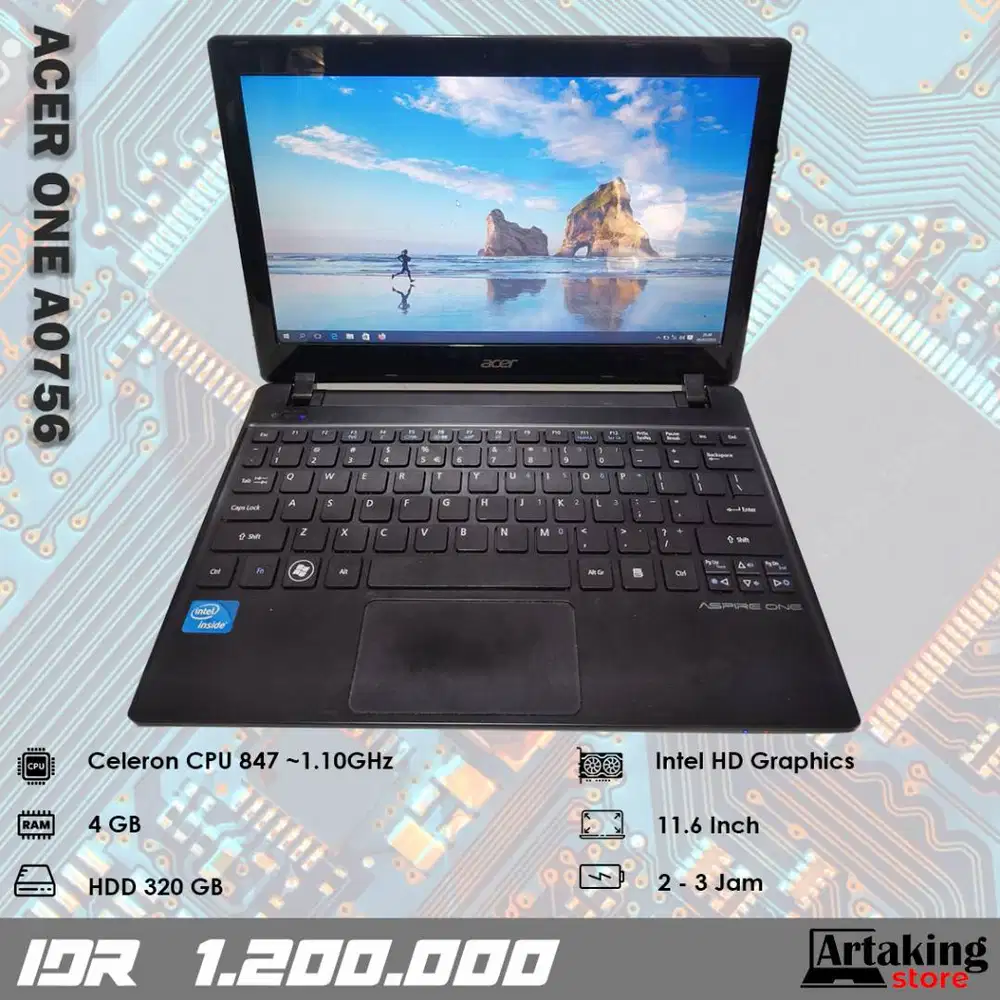 Acer One A0756 - Celeron 847 - Ram 4 GB - Normal Semua Siap Pakai