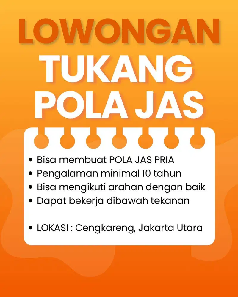 Lowongan Tukang Pola Jas