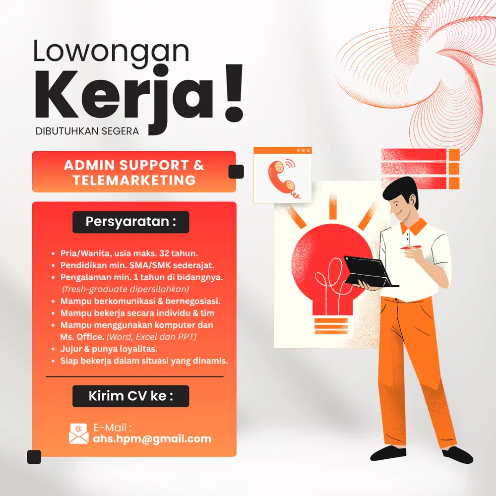 LOWONGAN KERJA ADMIN SUPPORT & TELEMARKETING