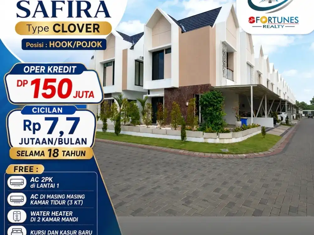 OPER KREDIT!! FREE AC + WATER HEATER DI AMARTHA SAFIRA TYPE CLOVER – POSISI HOOK/POJOK
