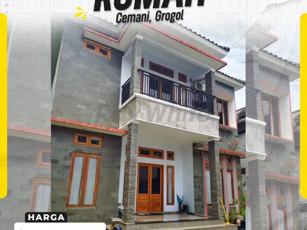 Rumah Mewah Megah 2 Lantai Plus Ruang Café Strategis Lebar Depan 15m Premium di Cemani Grogol Sukoharjo