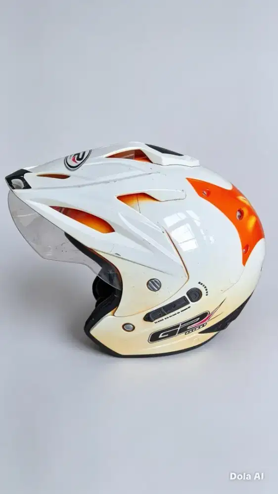Helm G2 Half Face Putih Oranye - Kondisi Baik