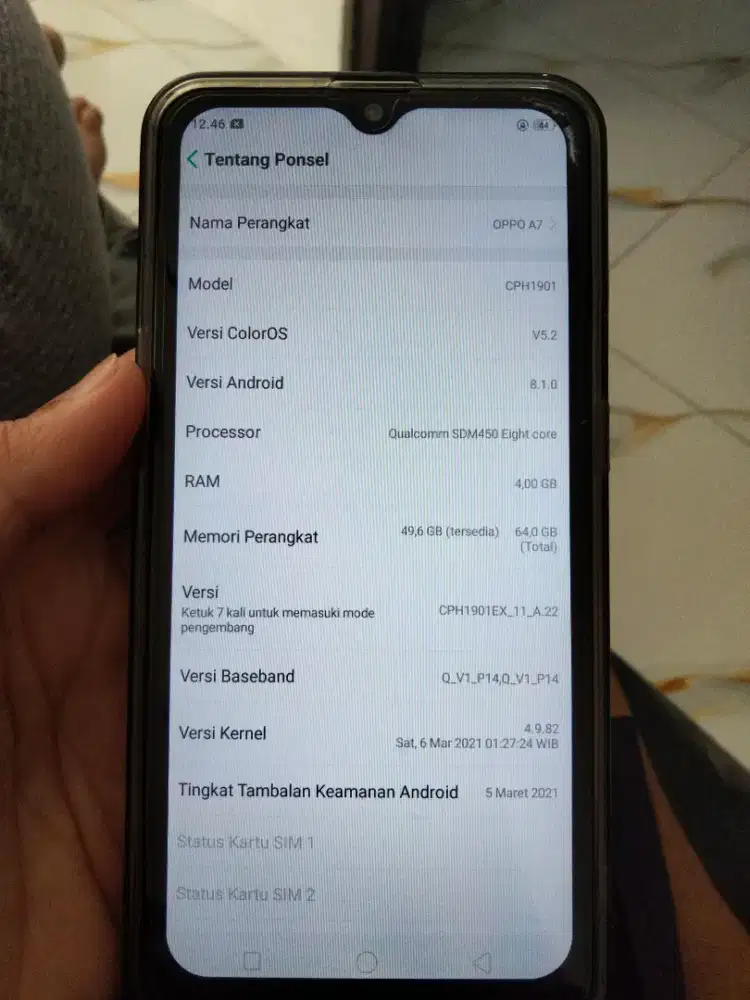 oppo A7 ram 4/64gb HP only 90% mulus
