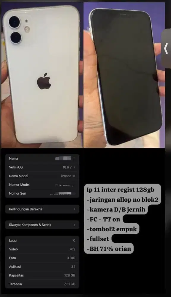 Dijual hp cepat ip 11 inter