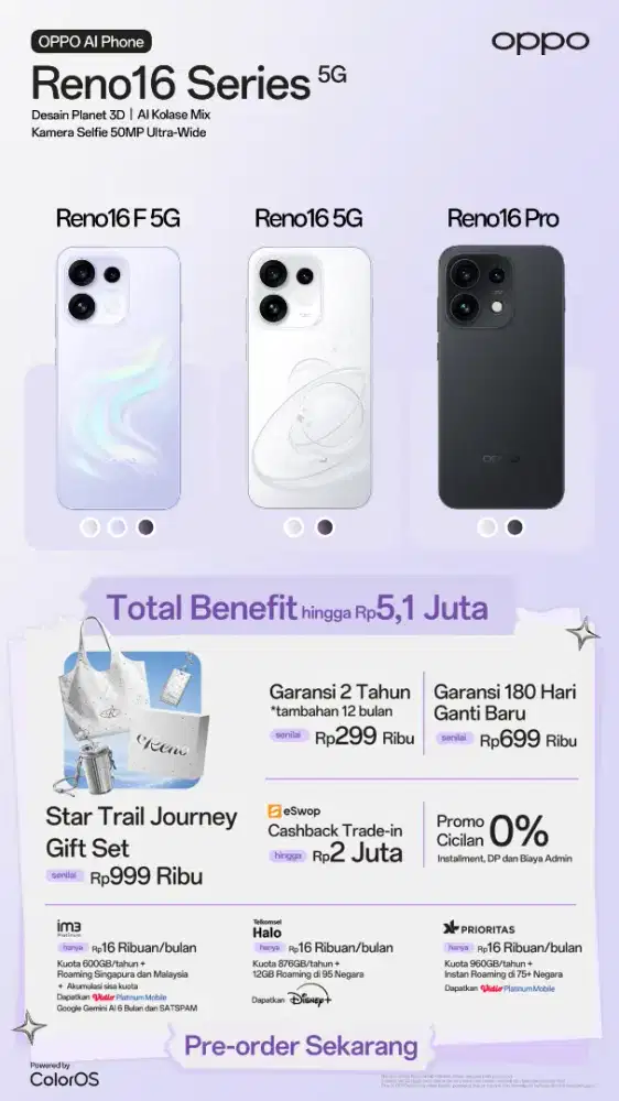 Pre-order Oppo Reno 16 series dapatkan benefit hingga 5.1Jt