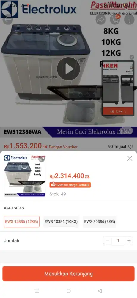 mesin cuci Electrolux 12kg