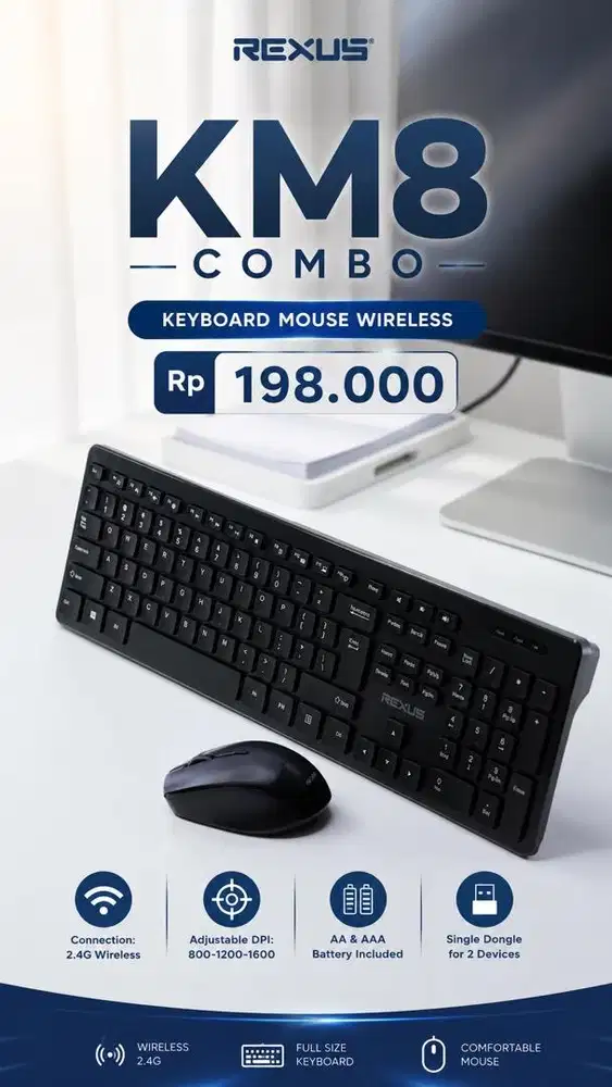 Keyboard Mouse Wireless KM8 V2 Combo