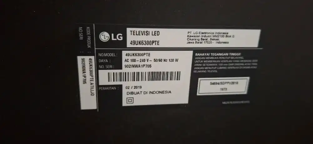 Tv lg 49UK6300pte bekas