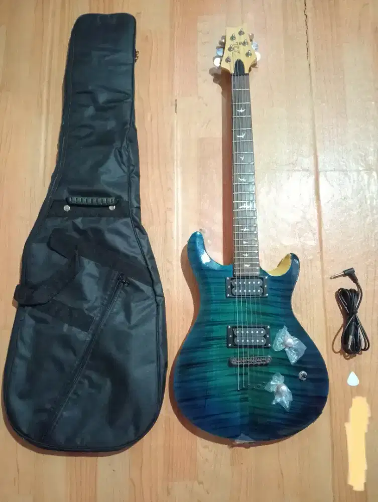 Gitar Listrik Elektrik Guitar Electric PRS Biru Ocean Blue Flame