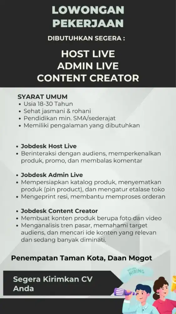 Lowongan Host Live Admin Live Content Creator