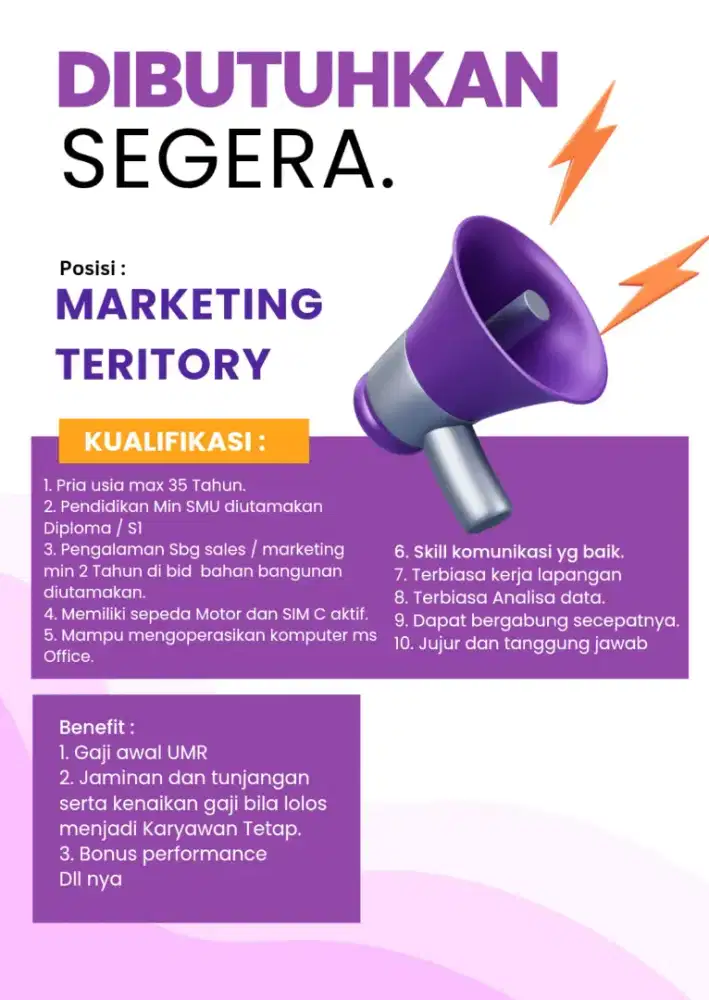 Lowongan kerja marketing teritory product bahan bangunan