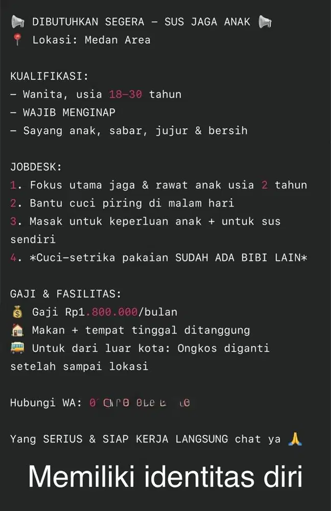 Lowongan kerja untuk jaga anak