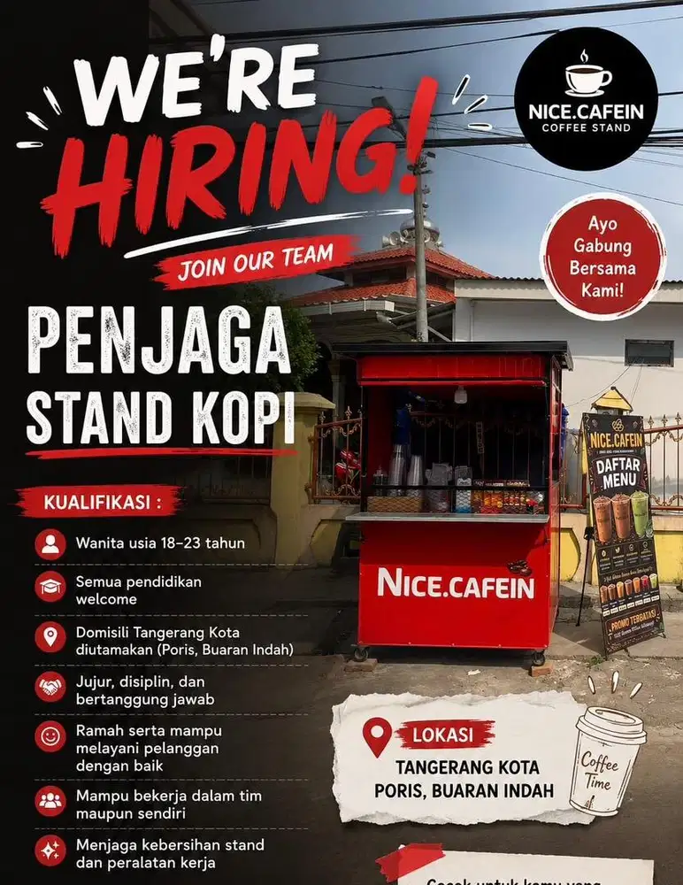 DIBUTUHKAN SECEPATNYA PENJAGA STAND MINUMAN