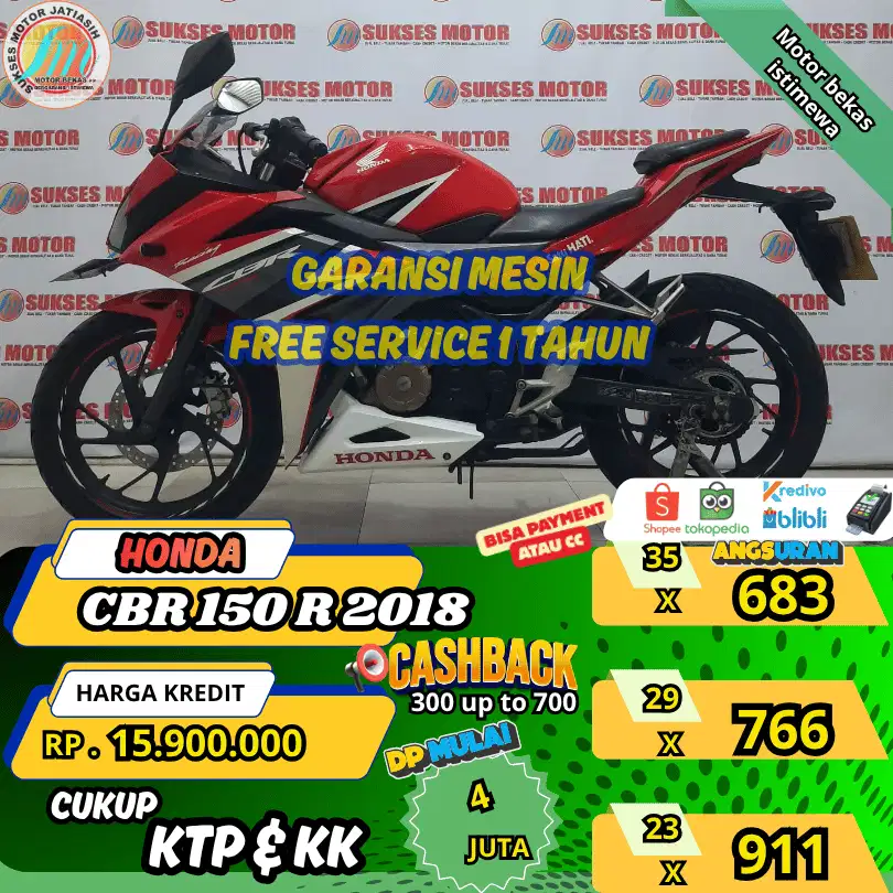HONDA CBR 150R 2018 ANGSURAN TERMURAH SYRT KTP & KK(SUKSESMOTOR)
