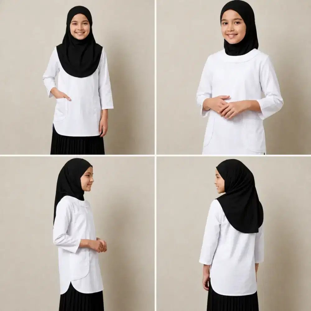 Atasan Muslim Anak Perempuan Polos Putih - Katun Micro Premium