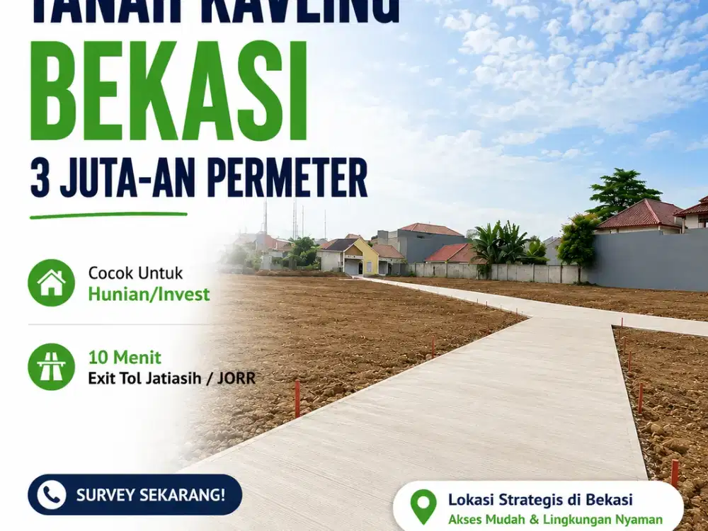 Tanah Kavling SHM Dekat Exit Tol Jatiasih, Bisa Cicil 12x Bunga 0%