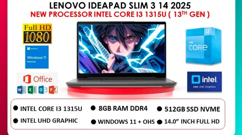 Lenovo Ideapad Slim 3 14 2025 Intel Core 13 1315 Ram 8gb DDR5 512gb