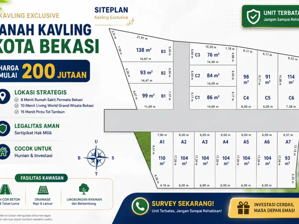 Kavling Tanah Dekat Living World Grand Wisata Bekasi, Terima SHM per Unit