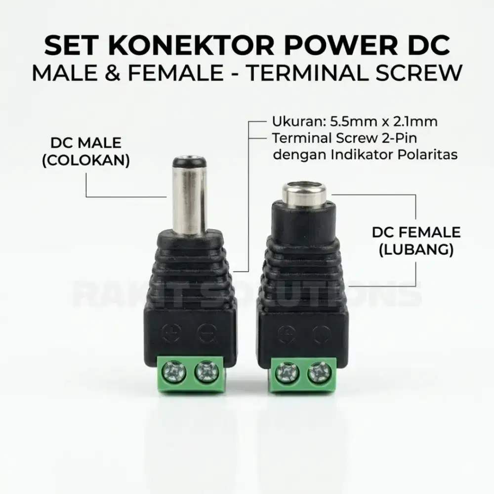 Jack DC Male Female 5.5 x 2.1mm Terminal Screw Untuk CCTV LED