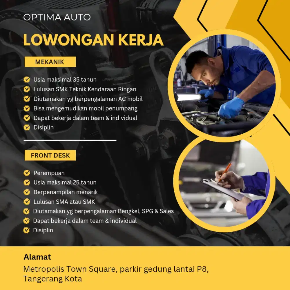 Lowongan kerja bengkel mobil general repair