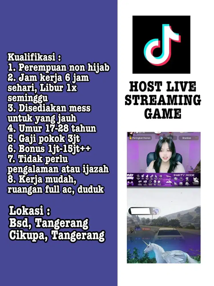 (Loker) Lowongan Kerja Host Live Tiktok Main Game