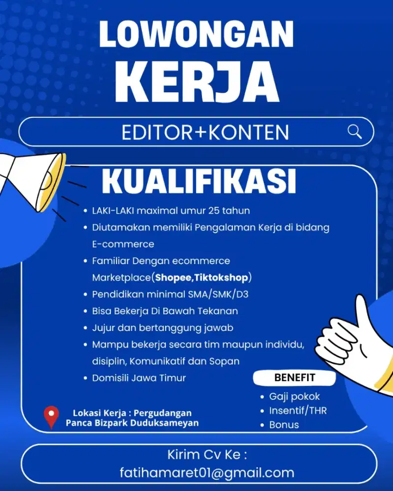 DIBUTUHKAN STAFF EDITOR+KONTEN WILAYAH GRESIK