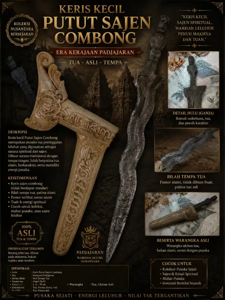 Keris putut sajen luk 3 combong asli tua tempa