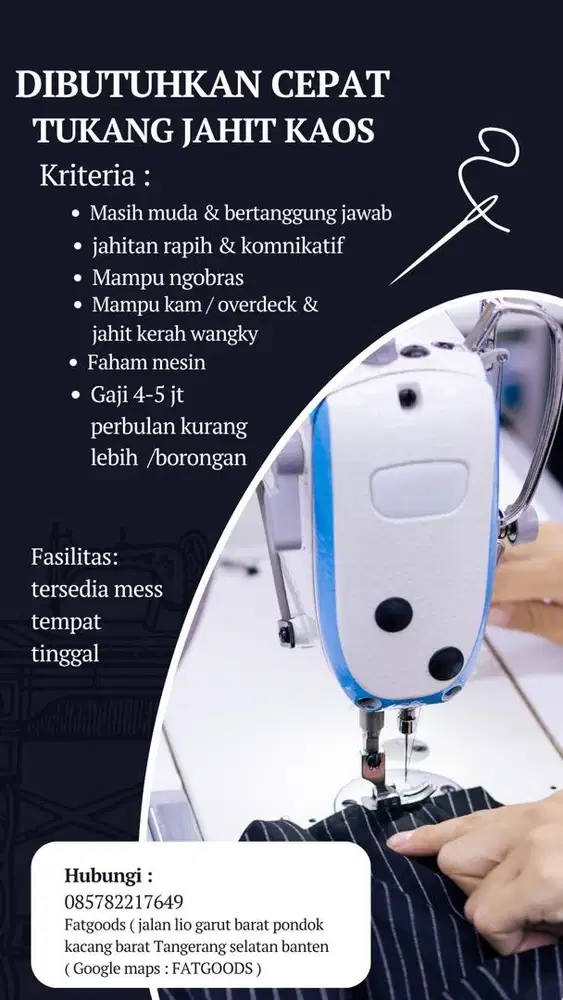 Dibutuhkan cepat tukang jahit kaos