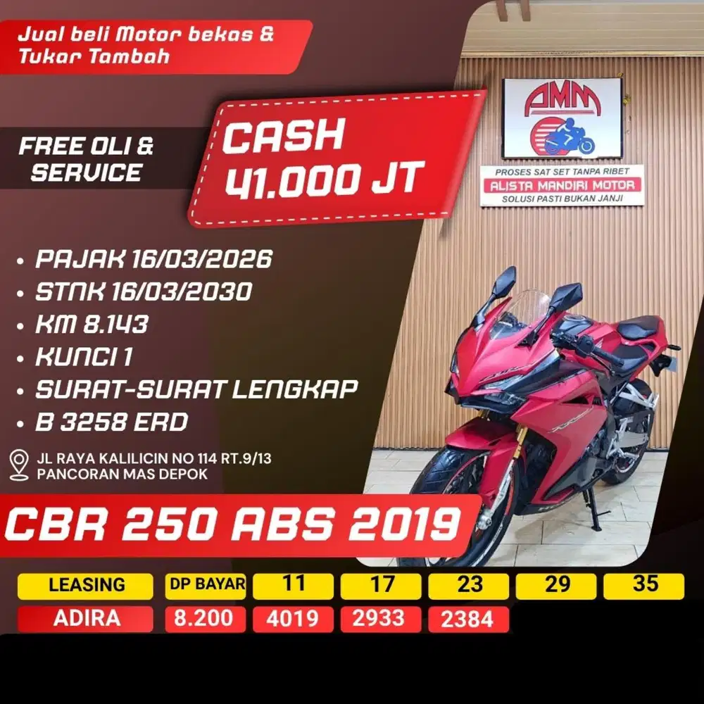 CBR 250 ABS 2019 KM LOW CASH / KREDIT SPAYLATER KREDIVO CC 0% ALISTA