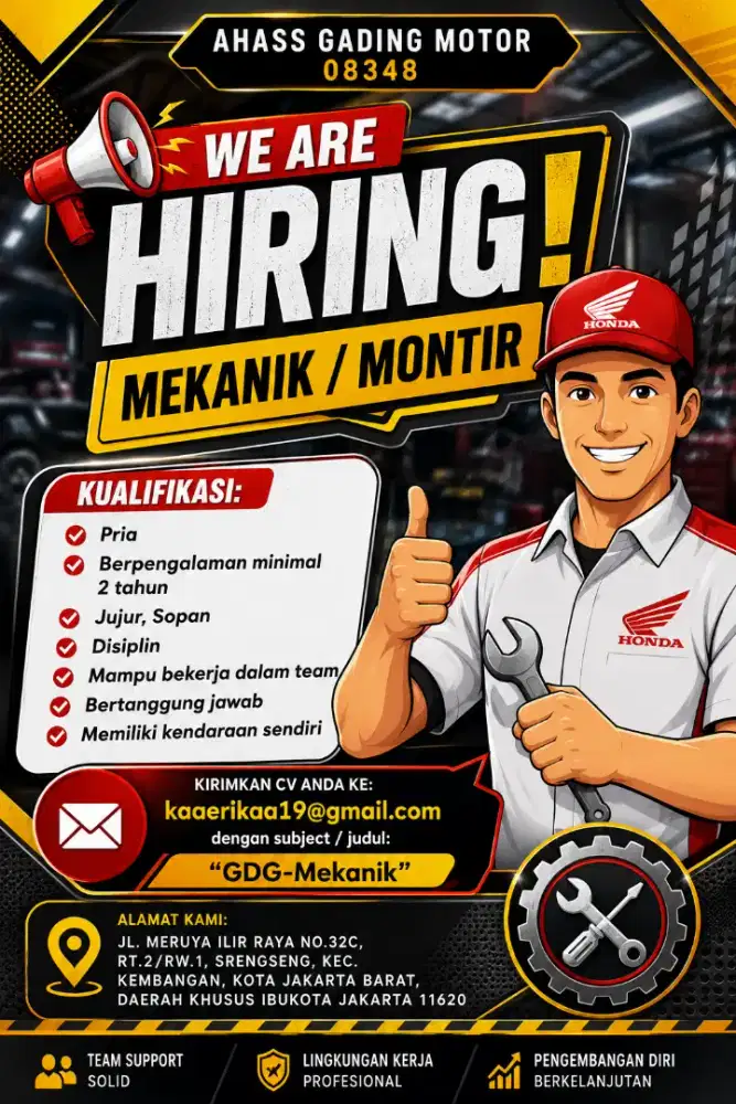 MEKANIK BENGKEL MOTOR RESMI HONDA GADING 08348 DI JAKARTA BARAT