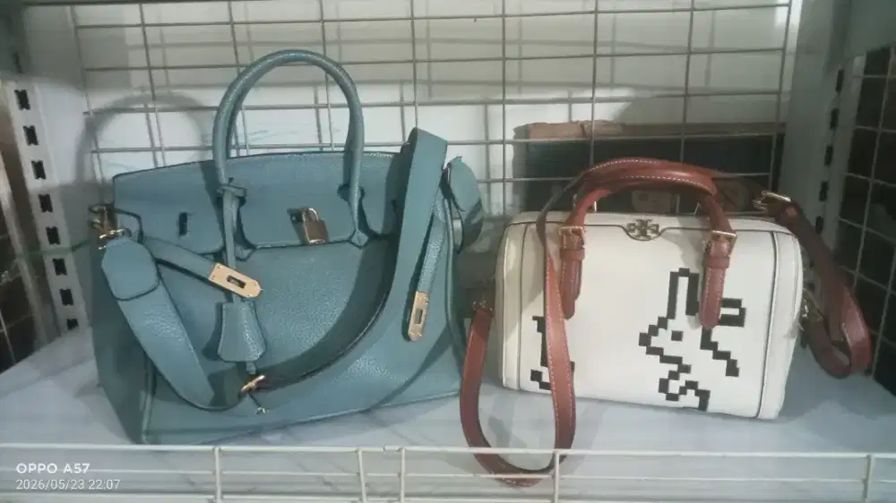 Paket tas Totte murah Birkin biru dan bunny putih