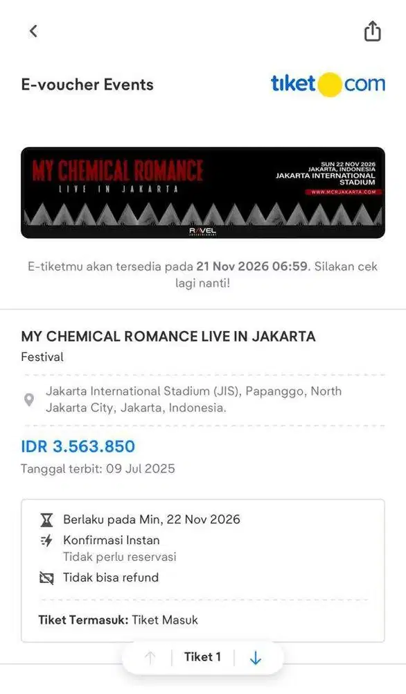 WTS My Chemical Romance Live In Jakarta - Festival Ticket