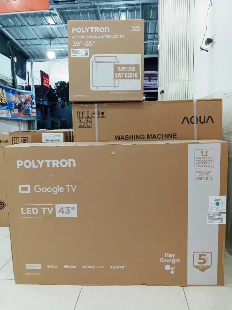Polytron 43 in plus subwoofer sounbarr wifi YouTube Netflix browser