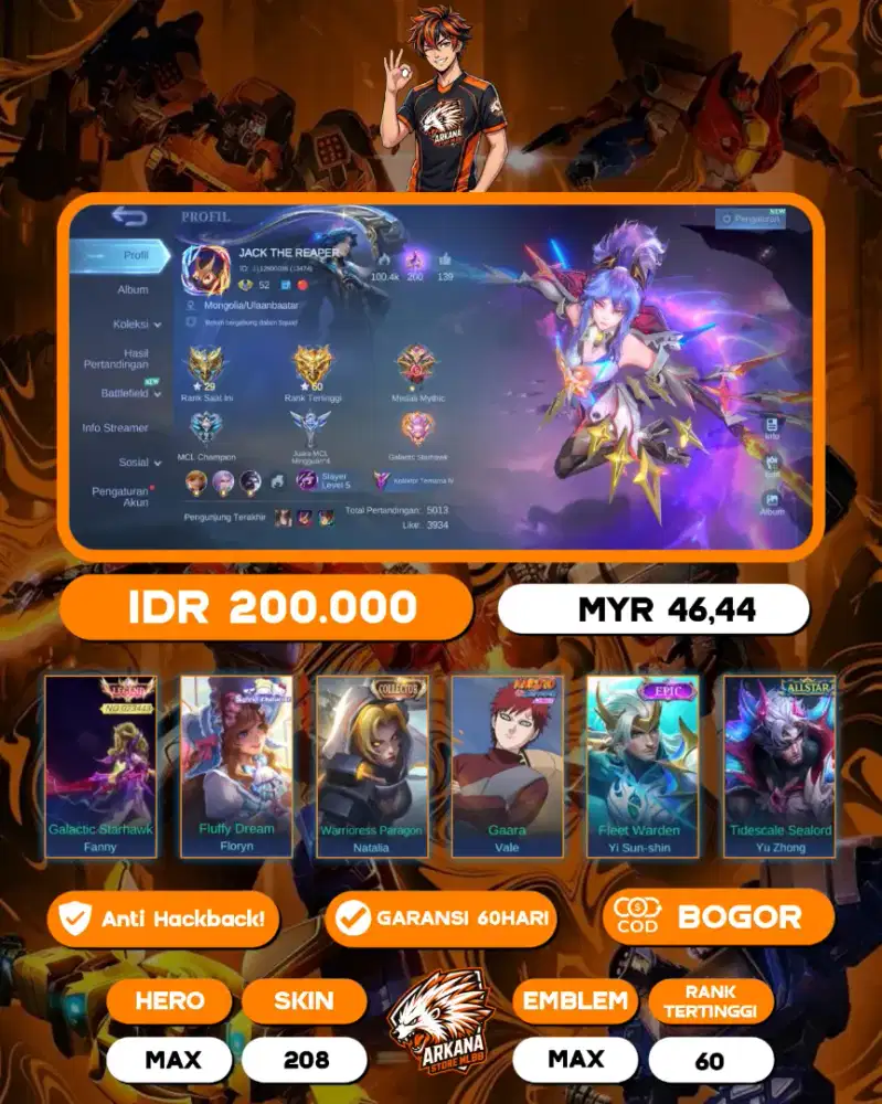 JUAL AKUN MOBILE LEGENDS MLBB FANNY LEGEND