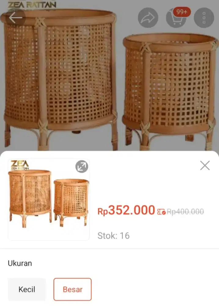 Pot Tanaman anyam rotan Besar