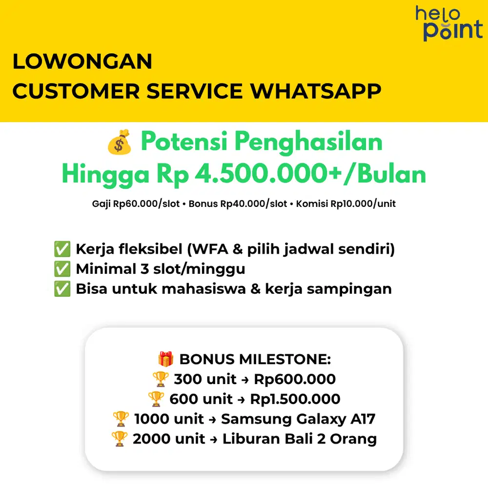 Lowongan WFA Admin WhatsApp Customer Service - Loker Freelance