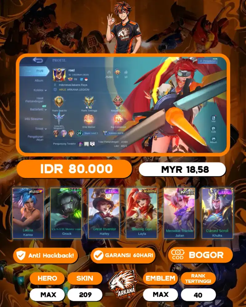 JUAL AKUN MOBILE LEGENDS MLBB HERO MAX EMBLEM MAX