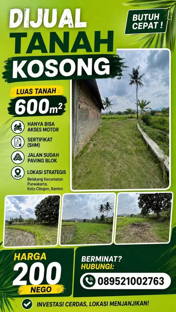 Dijual Tanah Murah 600 m² – Cocok Investasi & Kebun, Sertifikat Aman