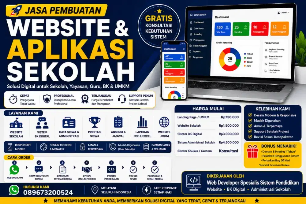 Jasa Pembuatan Website Sekolah & Aplikasi Custom Murah Profesional