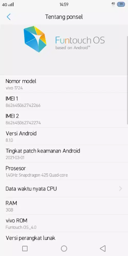 Vivo y71 3/32 batangan no minus