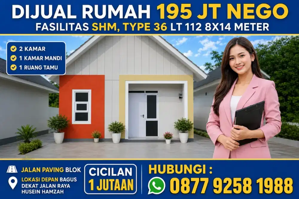 RUMAH MURAH SHM DEPAN PALMAS GARDEN KEREN JLHUSEIN HAMZAH BLOK DEPAN